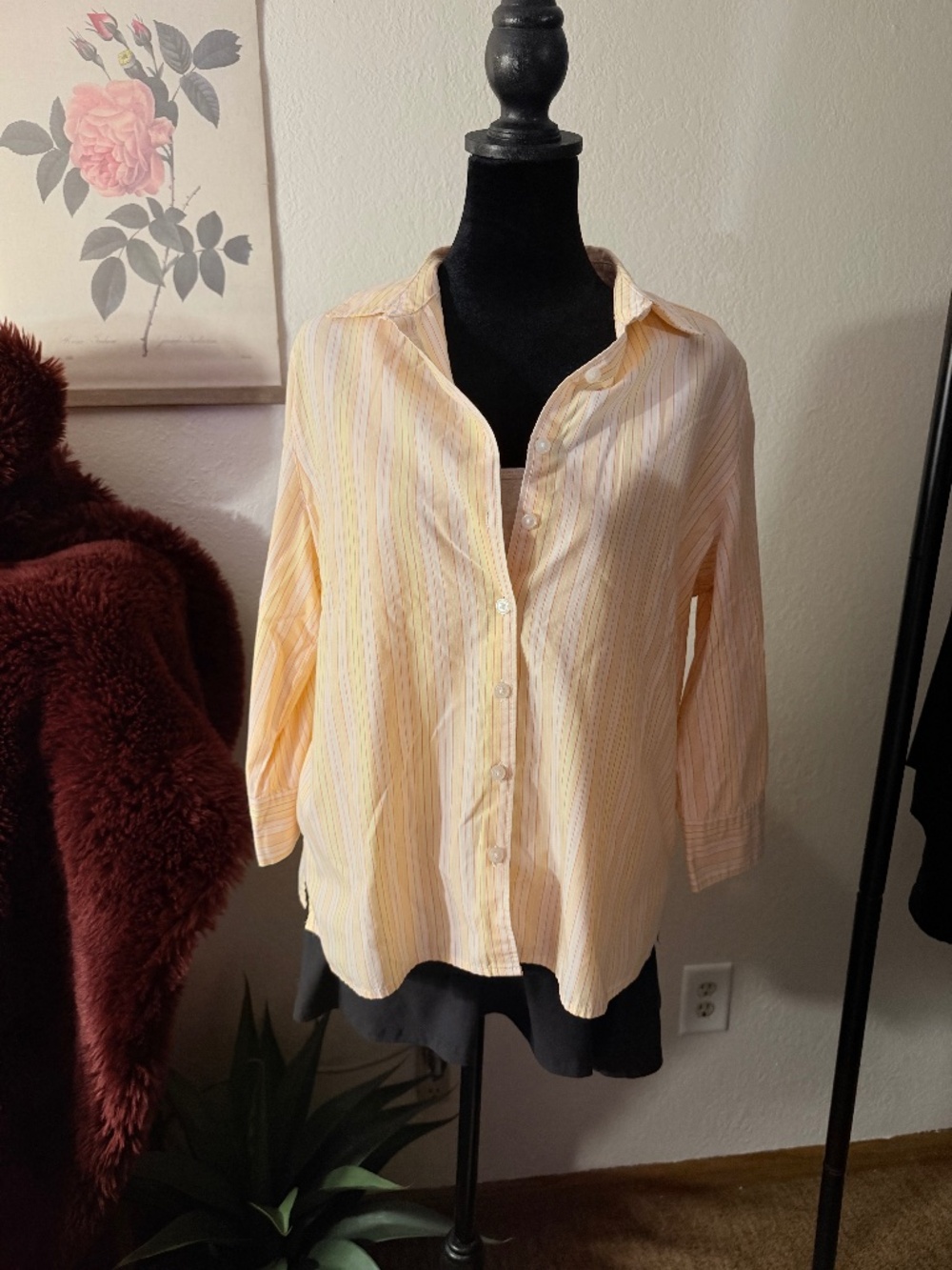 orange striped button down shirt